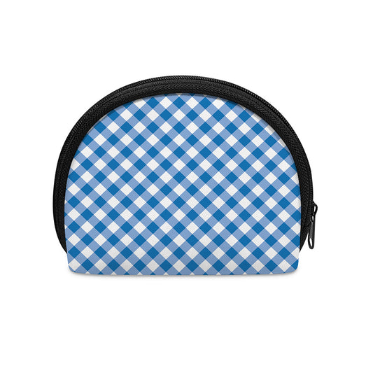 Steel Blue And White Gingham Print Coin Purse