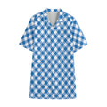 Steel Blue And White Gingham Print Cotton Hawaiian Shirt