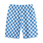 Steel Blue And White Gingham Print Cotton Shorts