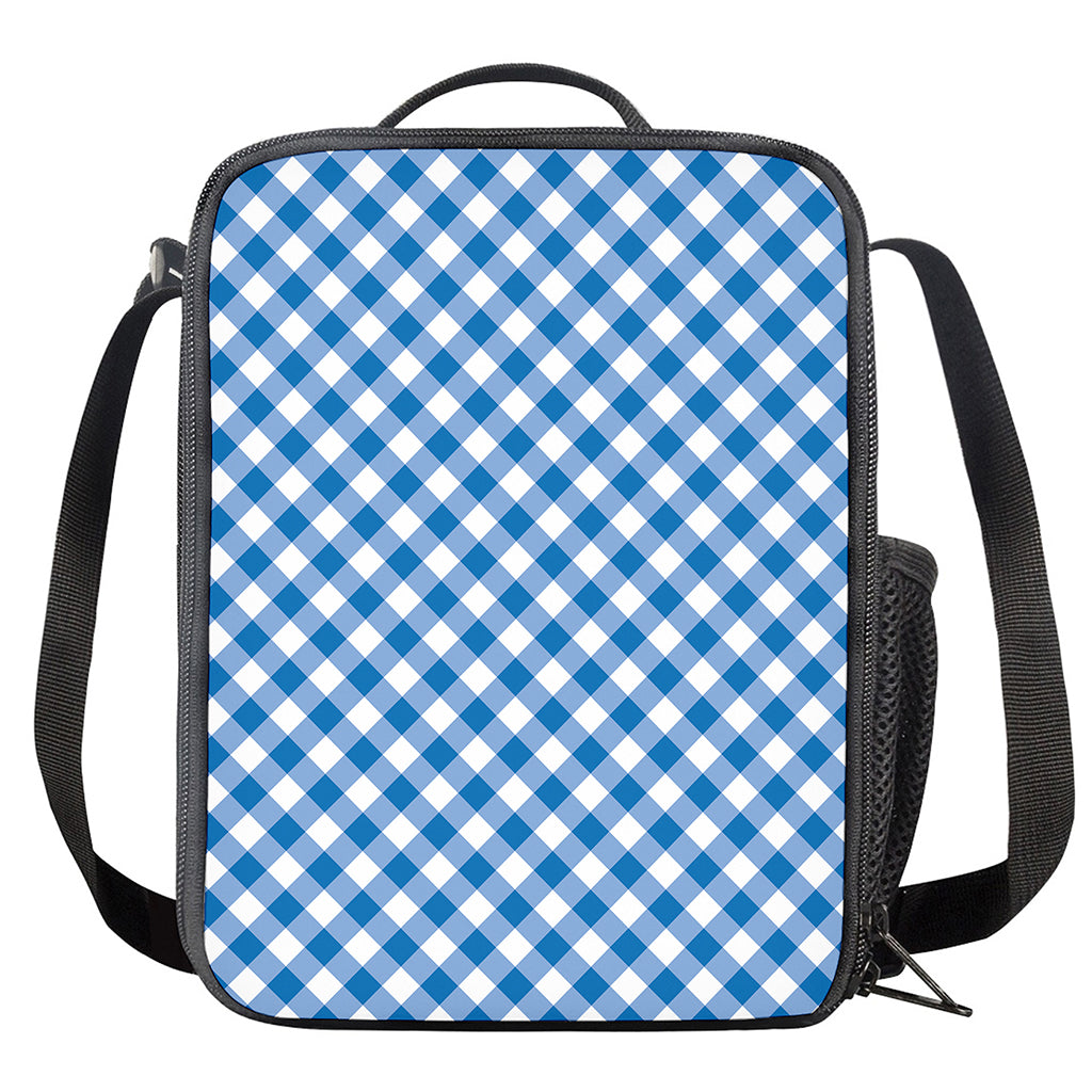 Steel Blue And White Gingham Print Crossbody Lunch Bag
