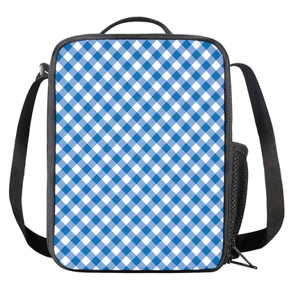 Steel Blue And White Gingham Print Crossbody Lunch Bag