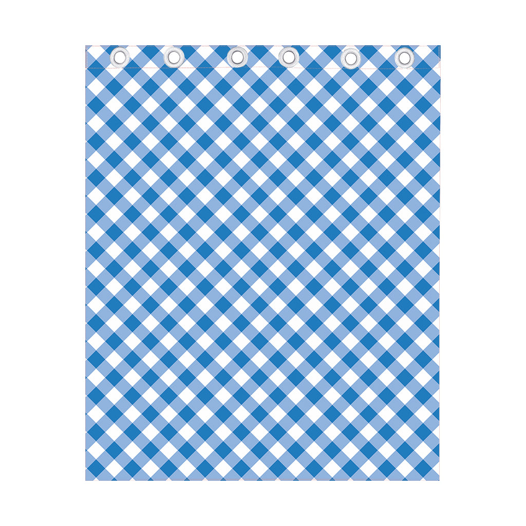 Steel Blue And White Gingham Print Curtain