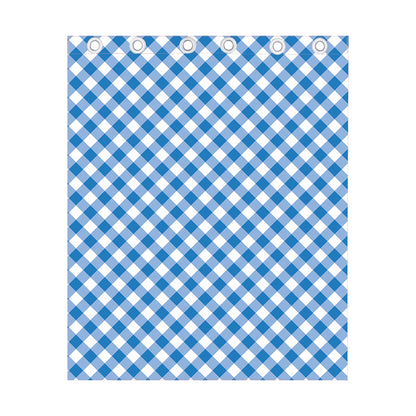 Steel Blue And White Gingham Print Curtain