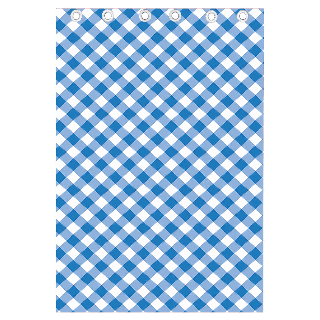 Steel Blue And White Gingham Print Curtain