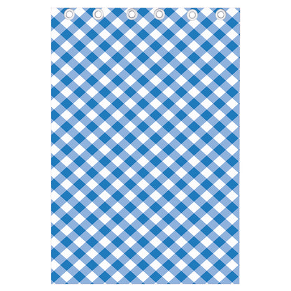 Steel Blue And White Gingham Print Curtain