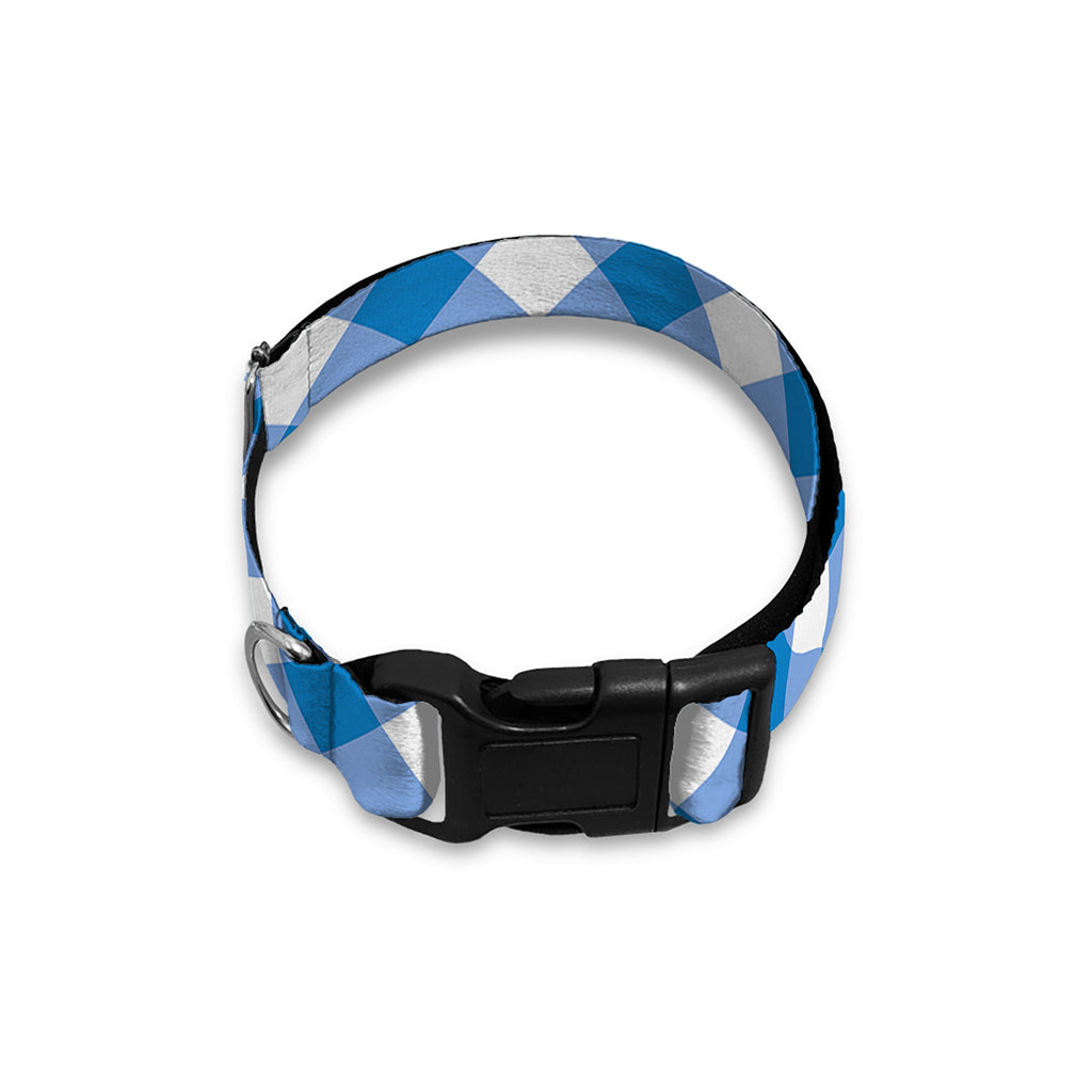 Steel Blue And White Gingham Print Dog Collar