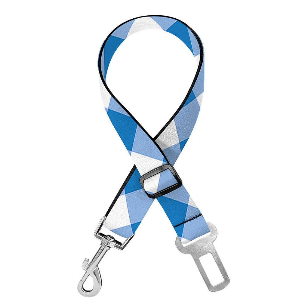 Steel Blue And White Gingham Print Dog Seat Belt
