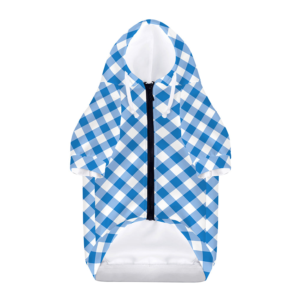 Steel Blue And White Gingham Print Dog Zip Up Hoodie