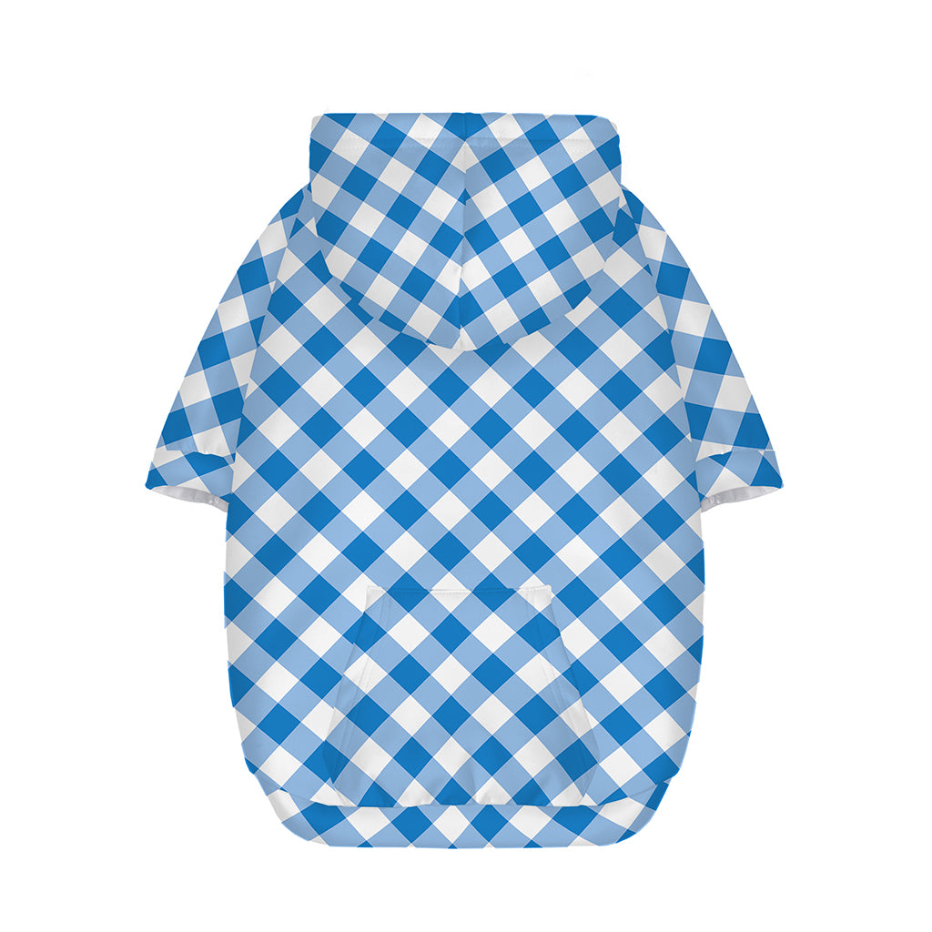 Steel Blue And White Gingham Print Dog Zip Up Hoodie