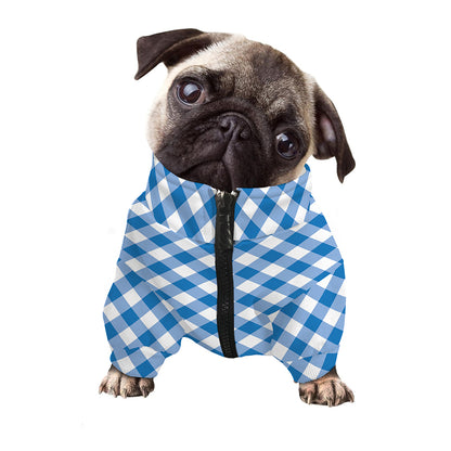 Steel Blue And White Gingham Print Dog Zip Up Jacket