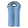 Steel Blue And White Gingham Print Double Neoprene Wine Tote