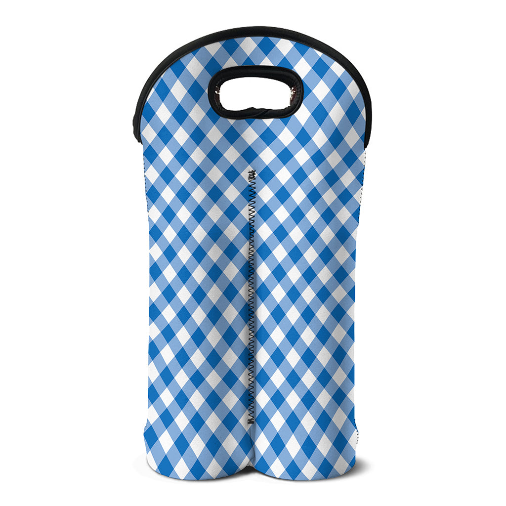 Steel Blue And White Gingham Print Double Neoprene Wine Tote