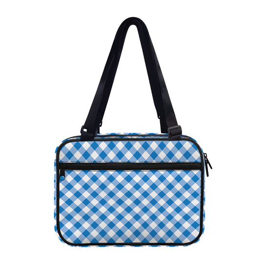 Steel Blue And White Gingham Print Double Strap Bible Bag