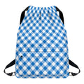 Steel Blue And White Gingham Print Drawstring Backpack
