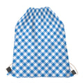 Steel Blue And White Gingham Print Drawstring Bag