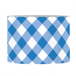 Steel Blue And White Gingham Print Drum Lamp Shade