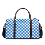 Steel Blue And White Gingham Print Duffle Bag
