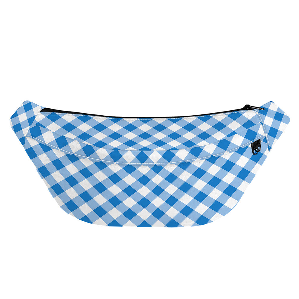 Steel Blue And White Gingham Print Fanny Pack