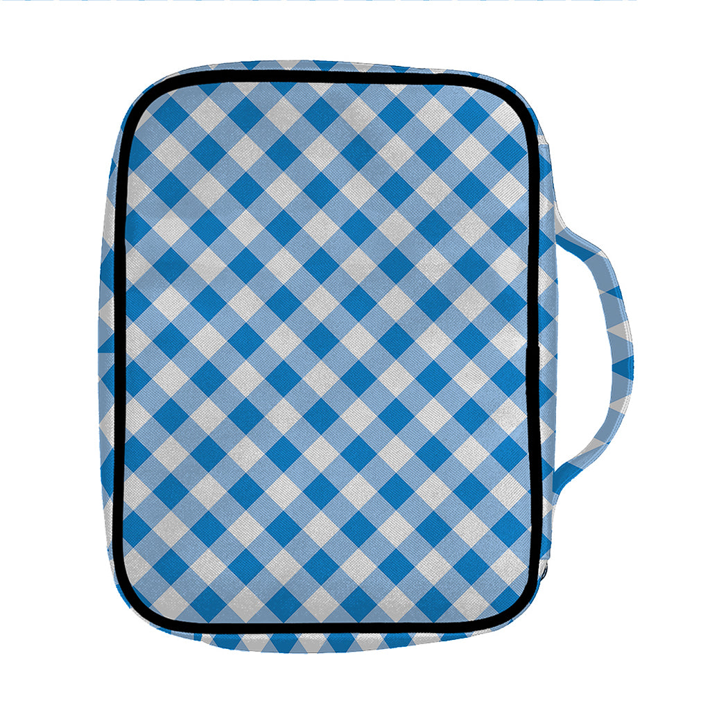 Steel Blue And White Gingham Print Front Pocket Bible Bag