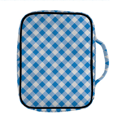 Steel Blue And White Gingham Print Front Pocket Bible Bag