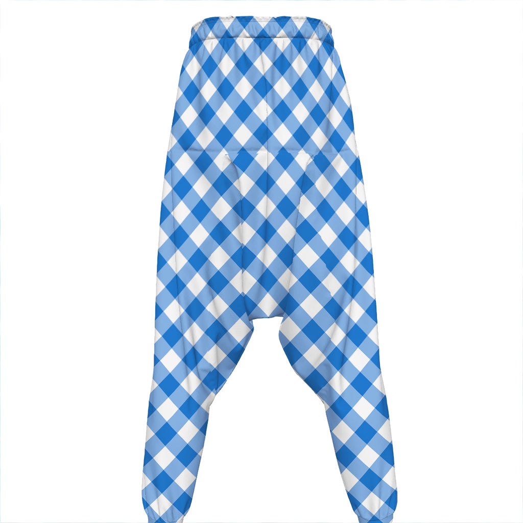 Steel Blue And White Gingham Print Hammer Pants