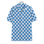 Steel Blue And White Gingham Print Hawaiian Shirt