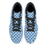 Steel Blue And White Gingham Print High Top Leather Sneakers