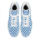 Steel Blue And White Gingham Print High Top Leather Sneakers