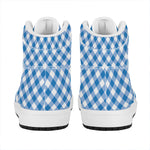 Steel Blue And White Gingham Print High Top Leather Sneakers