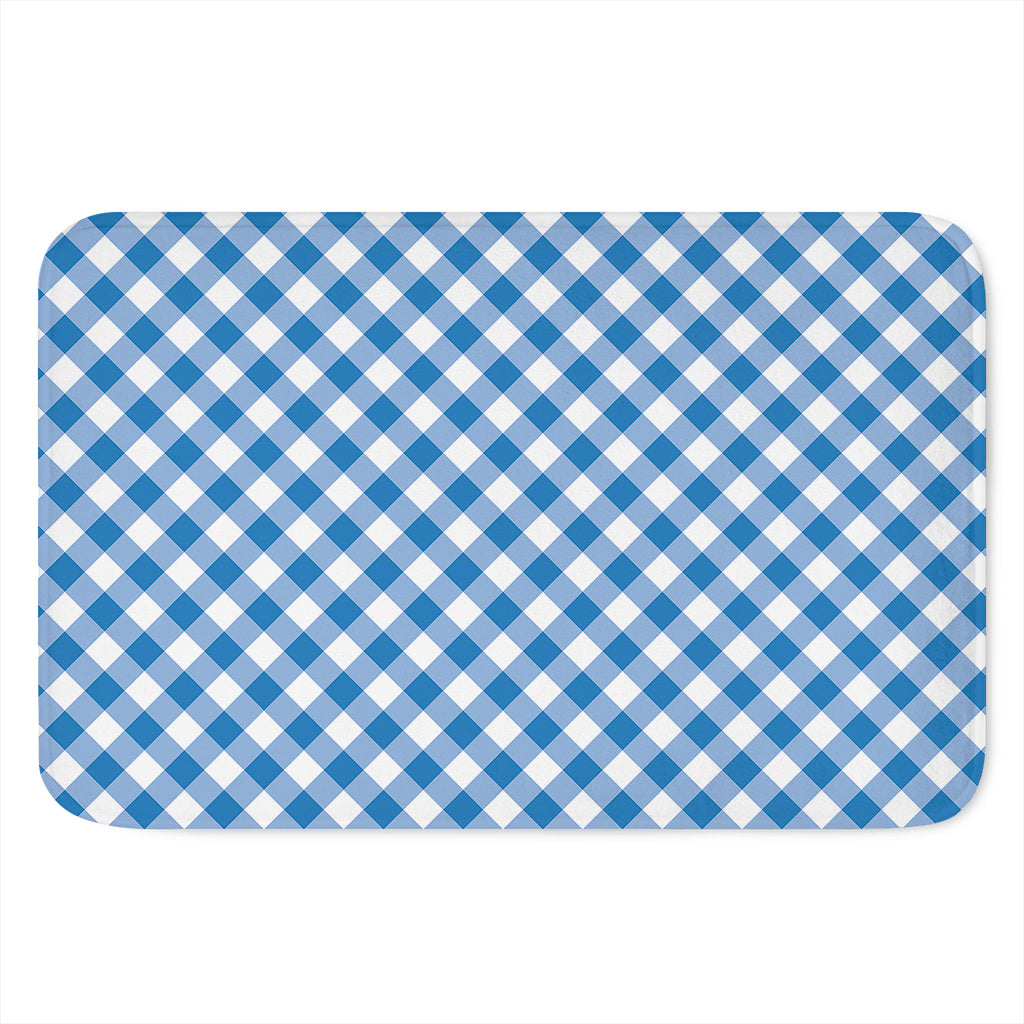 Steel Blue And White Gingham Print Indoor Door Mat