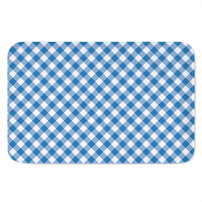 Steel Blue And White Gingham Print Indoor Door Mat