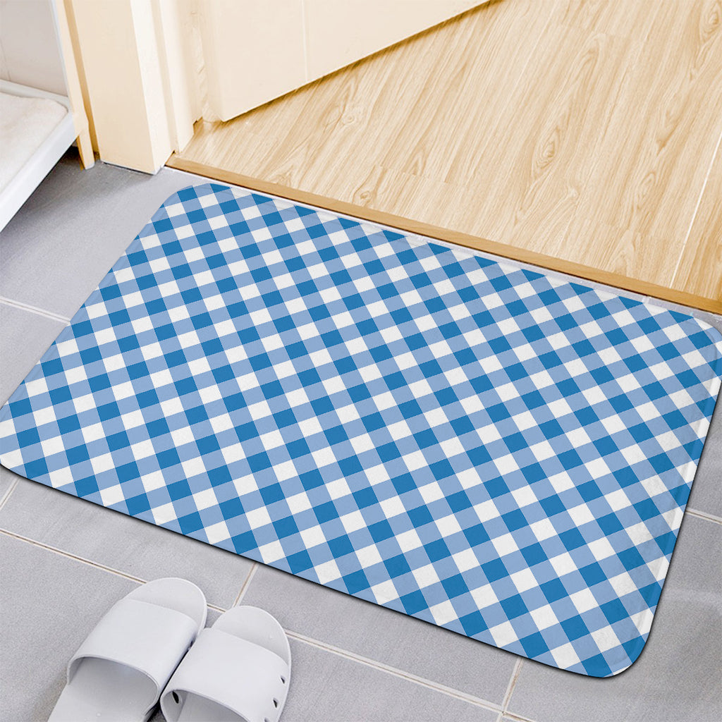Steel Blue And White Gingham Print Indoor Door Mat