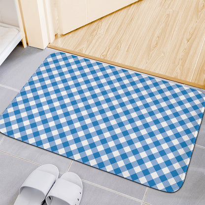 Steel Blue And White Gingham Print Indoor Door Mat
