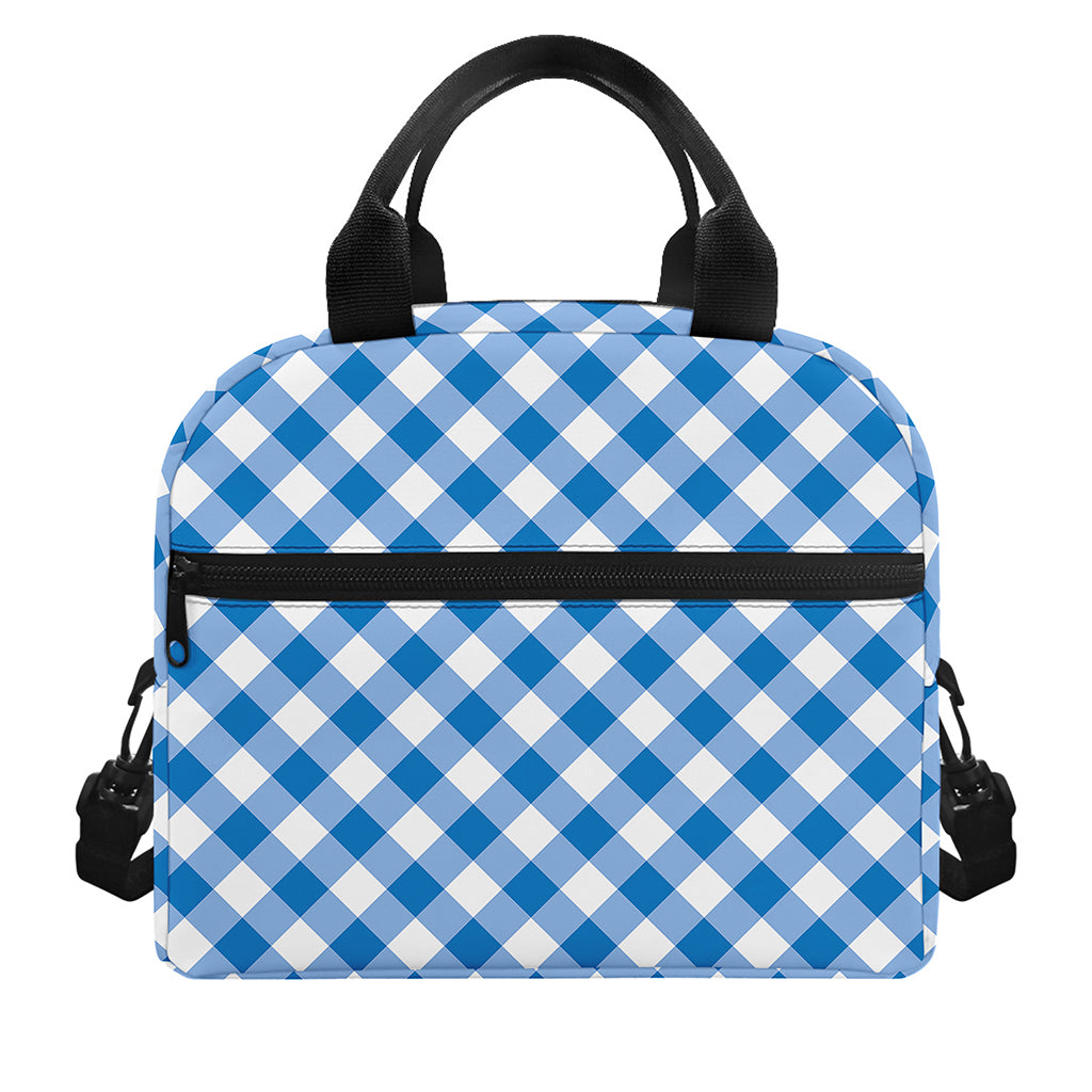 Steel Blue And White Gingham Print Insulated Lunch Bag