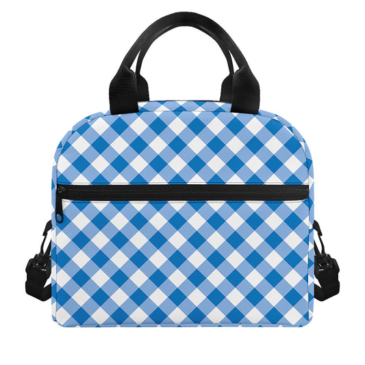 Steel Blue And White Gingham Print Insulated Lunch Bag
