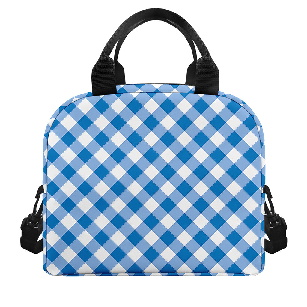 Steel Blue And White Gingham Print Insulated Lunch Bag