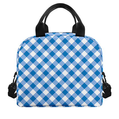 Steel Blue And White Gingham Print Insulated Lunch Bag