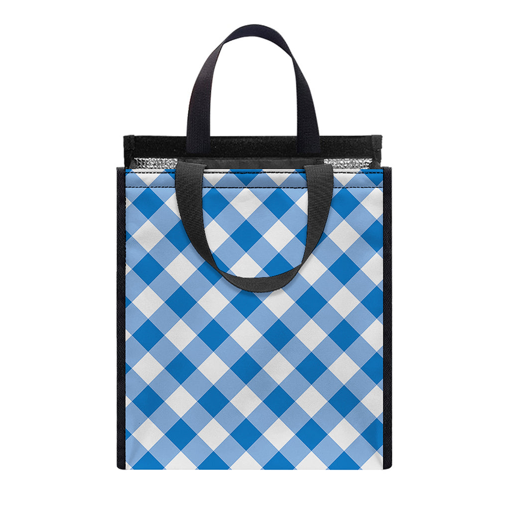 Steel Blue And White Gingham Print Insulated Lunch Tote