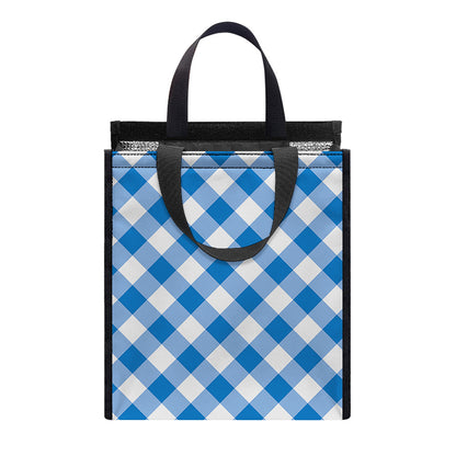Steel Blue And White Gingham Print Insulated Lunch Tote