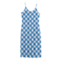 Steel Blue And White Gingham Print Jersey Midi Cami Dress