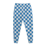Steel Blue And White Gingham Print Jogger Pants