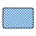 Steel Blue And White Gingham Print Kitchen Mat