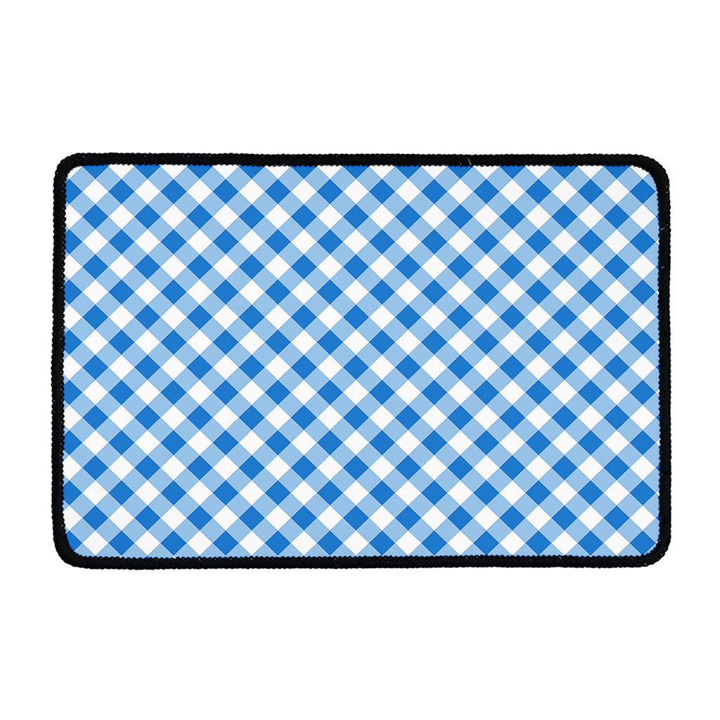 Steel Blue And White Gingham Print Kitchen Mat