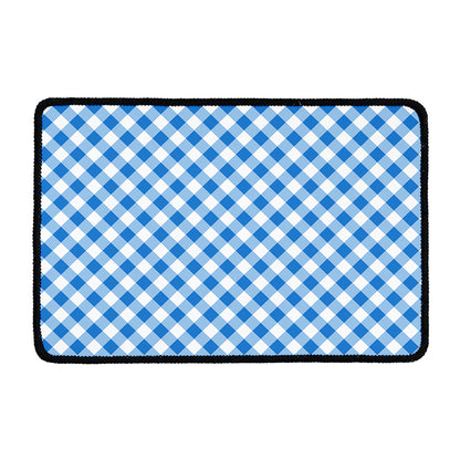 Steel Blue And White Gingham Print Kitchen Mat