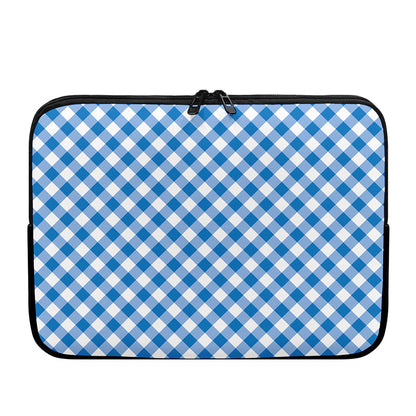 Steel Blue And White Gingham Print Laptop Sleeve