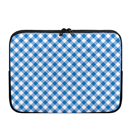 Steel Blue And White Gingham Print Laptop Sleeve