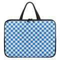Steel Blue And White Gingham Print Laptop Sleeve With Handle
