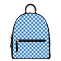 Steel Blue And White Gingham Print Leather Backpack
