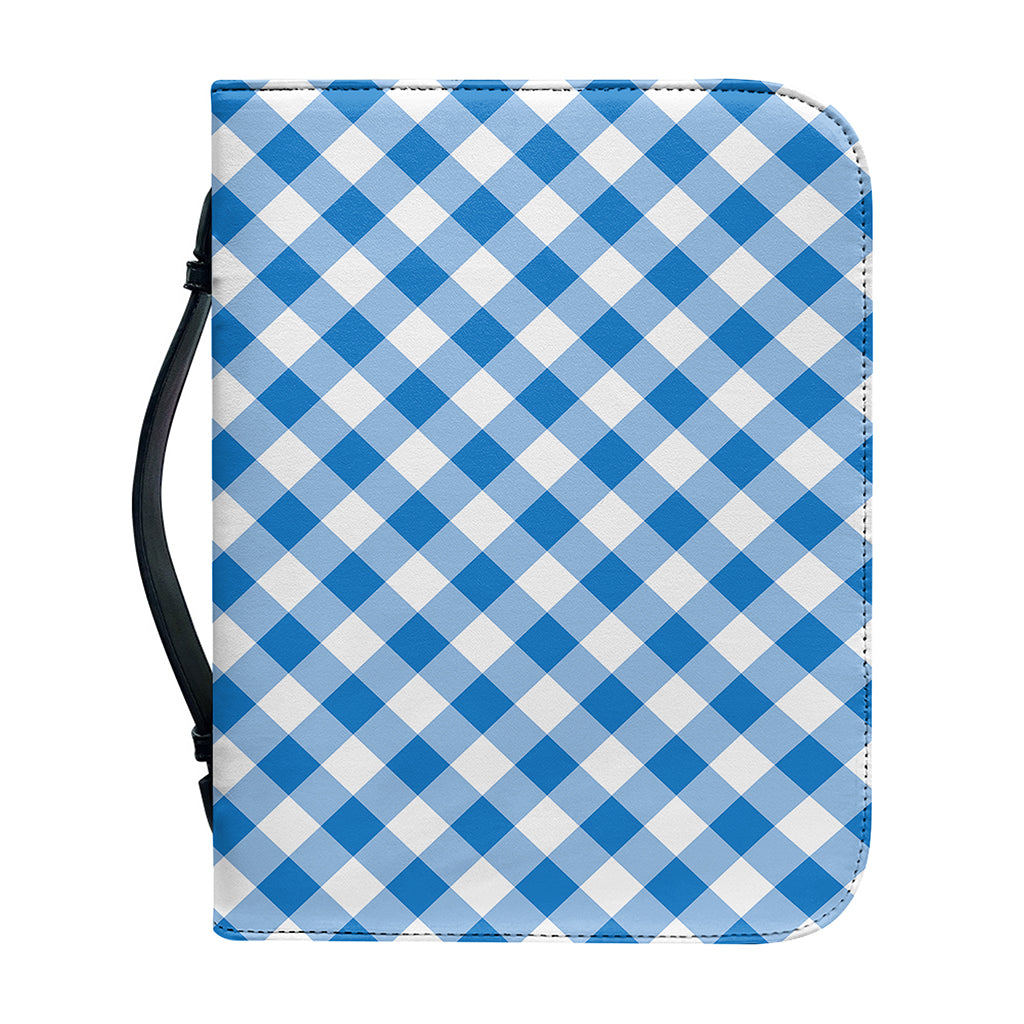Steel Blue And White Gingham Print Leather Bible Cover