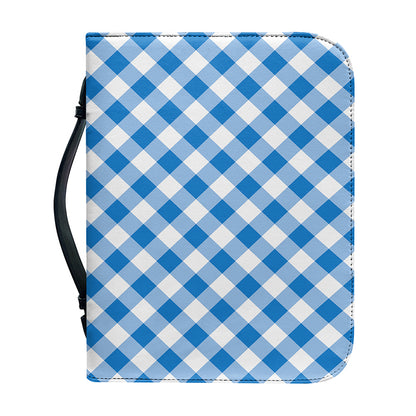 Steel Blue And White Gingham Print Leather Bible Cover